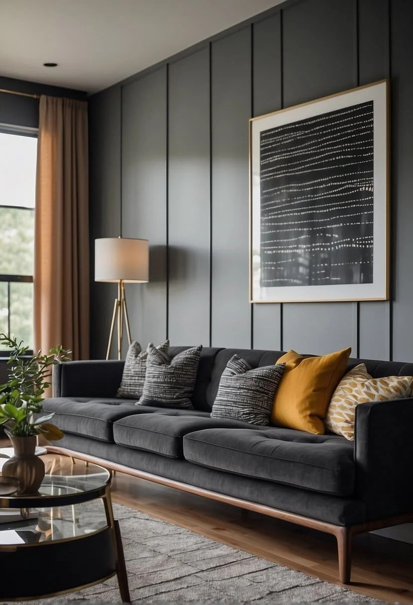 Mid-Century Modern Twist with a Charcoal Sofa