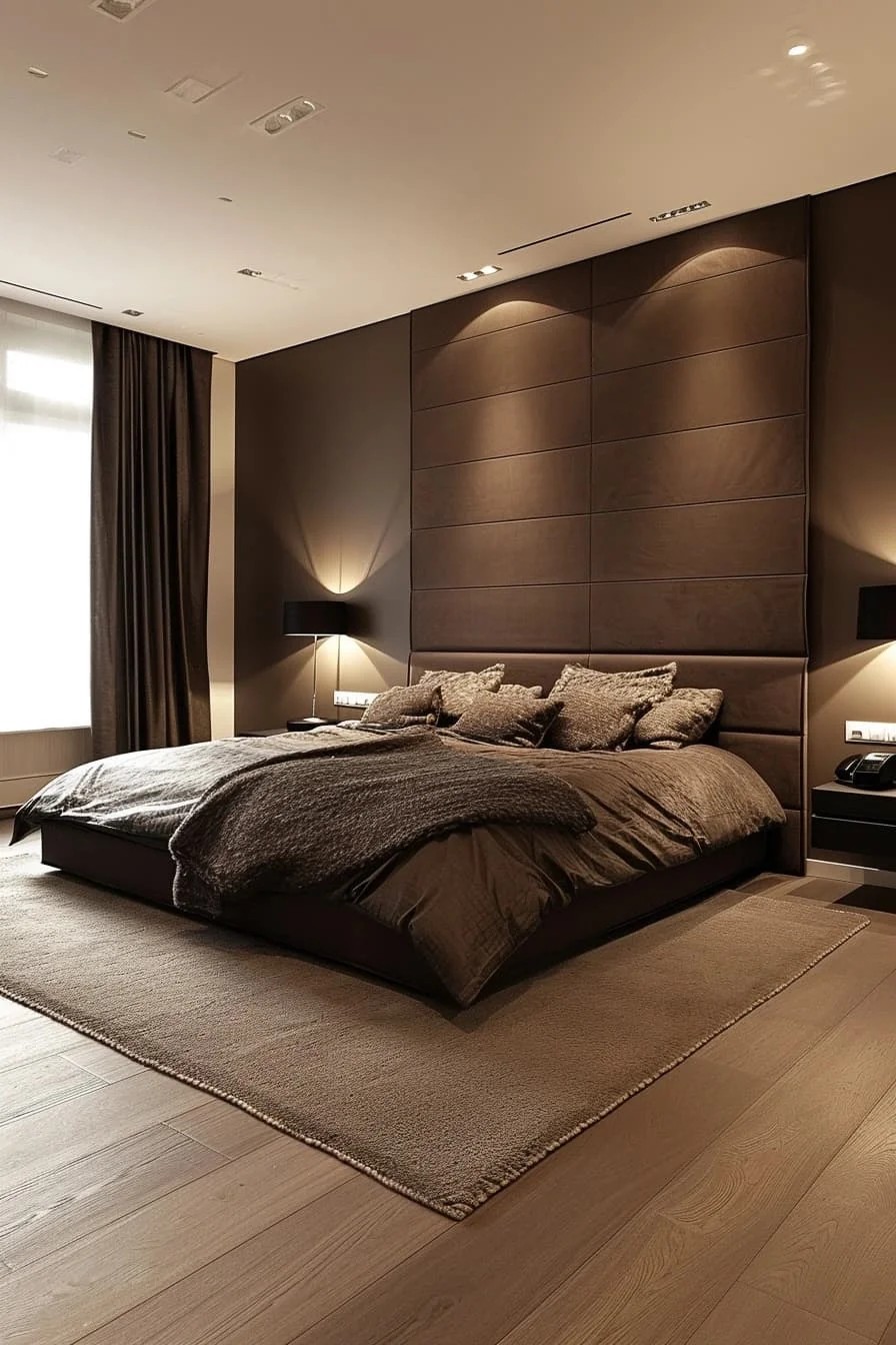 Modern Minimalist Brown Bedroom with Sleek Furniture