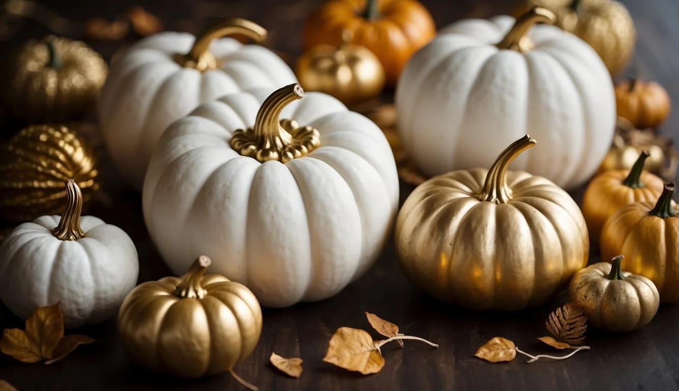 White Pumpkin Centerpieces with Gold Accents