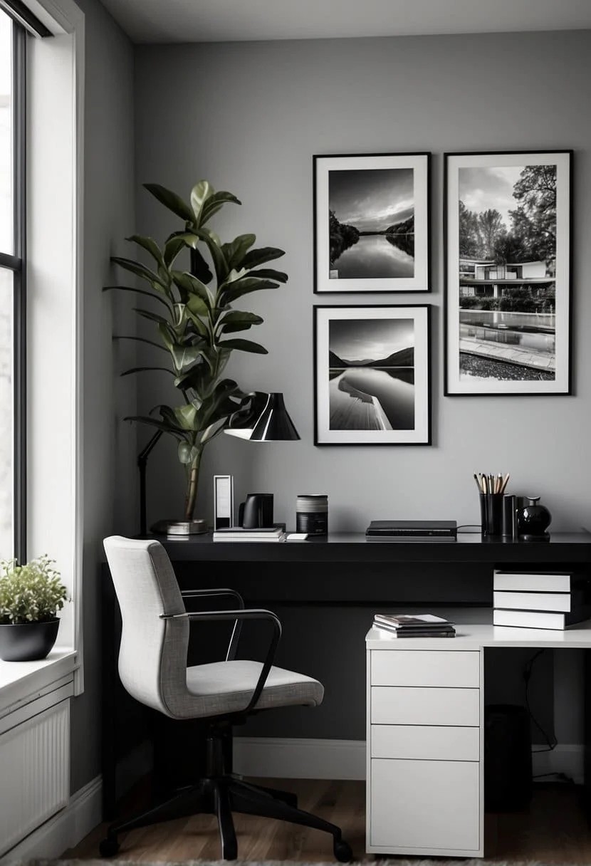 Minimalist Monochrome Home Office Setup