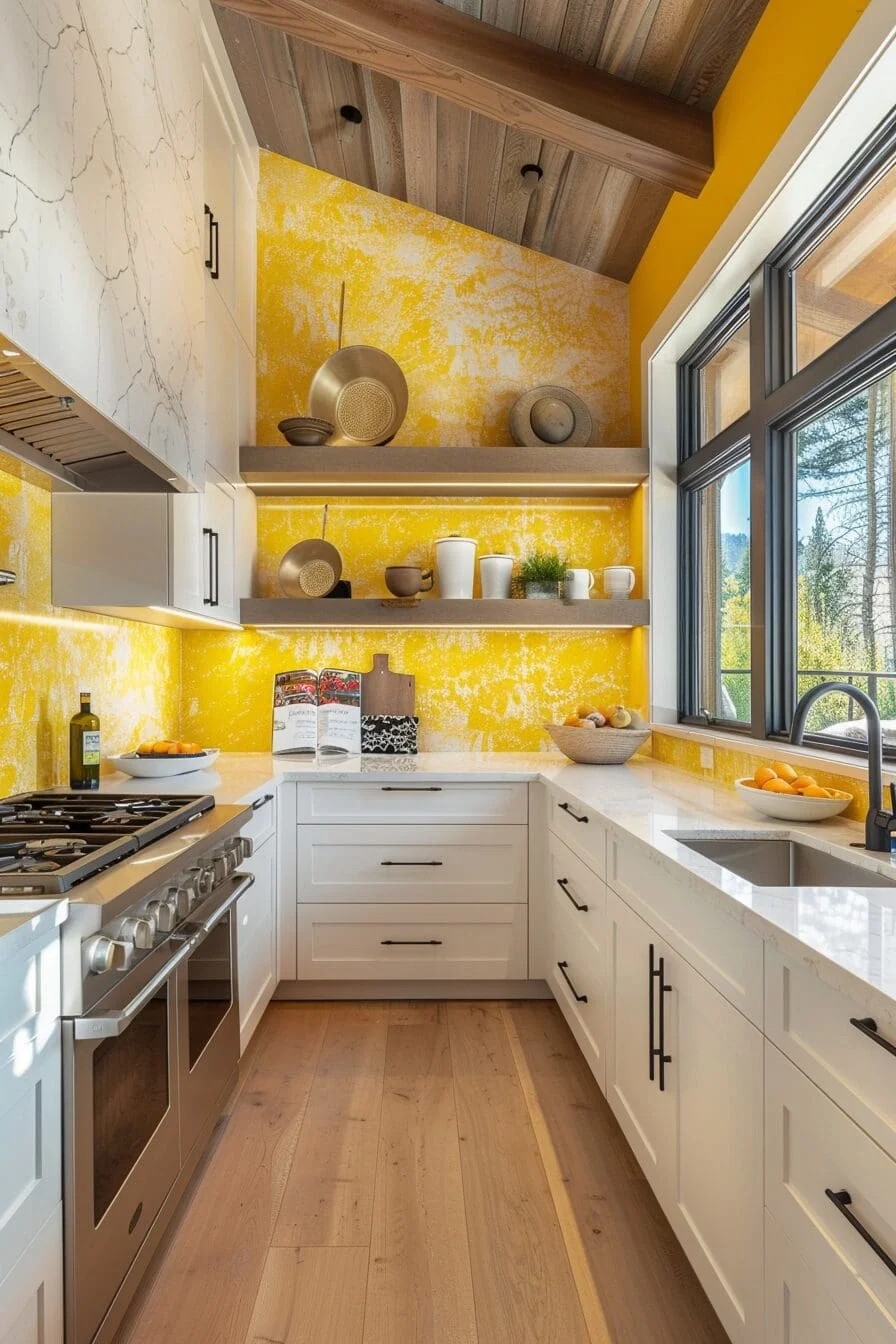 Textured Yellow Wallpaper Accent Wall