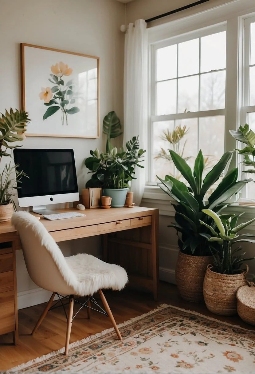 Bohemian Feminine Home Office With Eclectic Elements