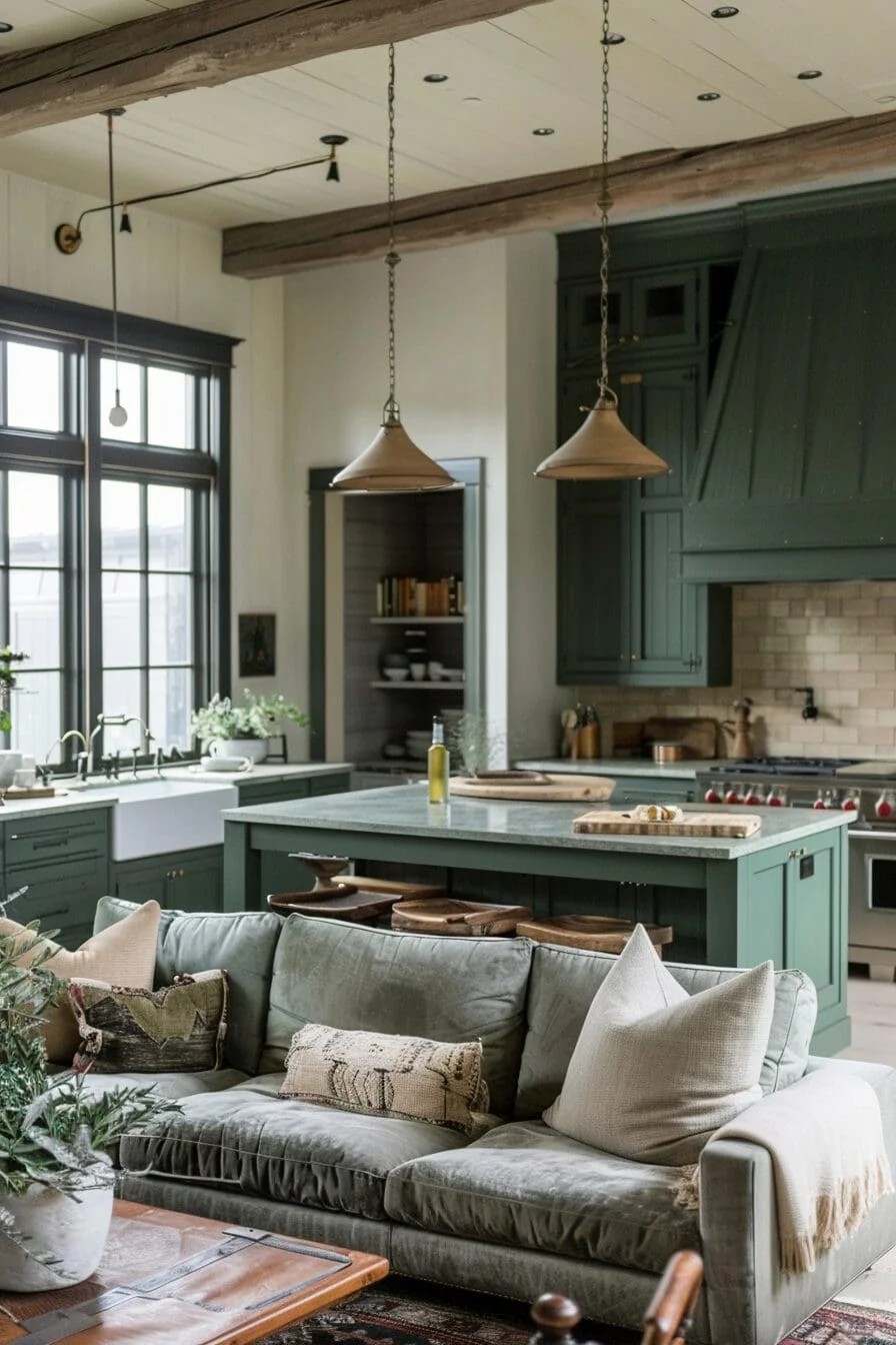 Green Kitchen Cabinets (Open Concept)