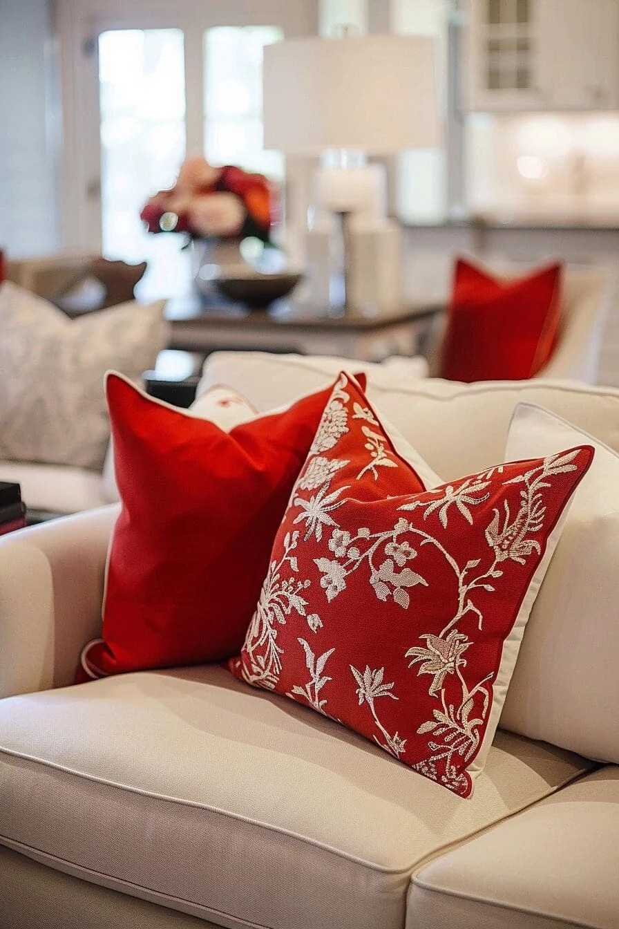 Red and Cream Throw Pillows