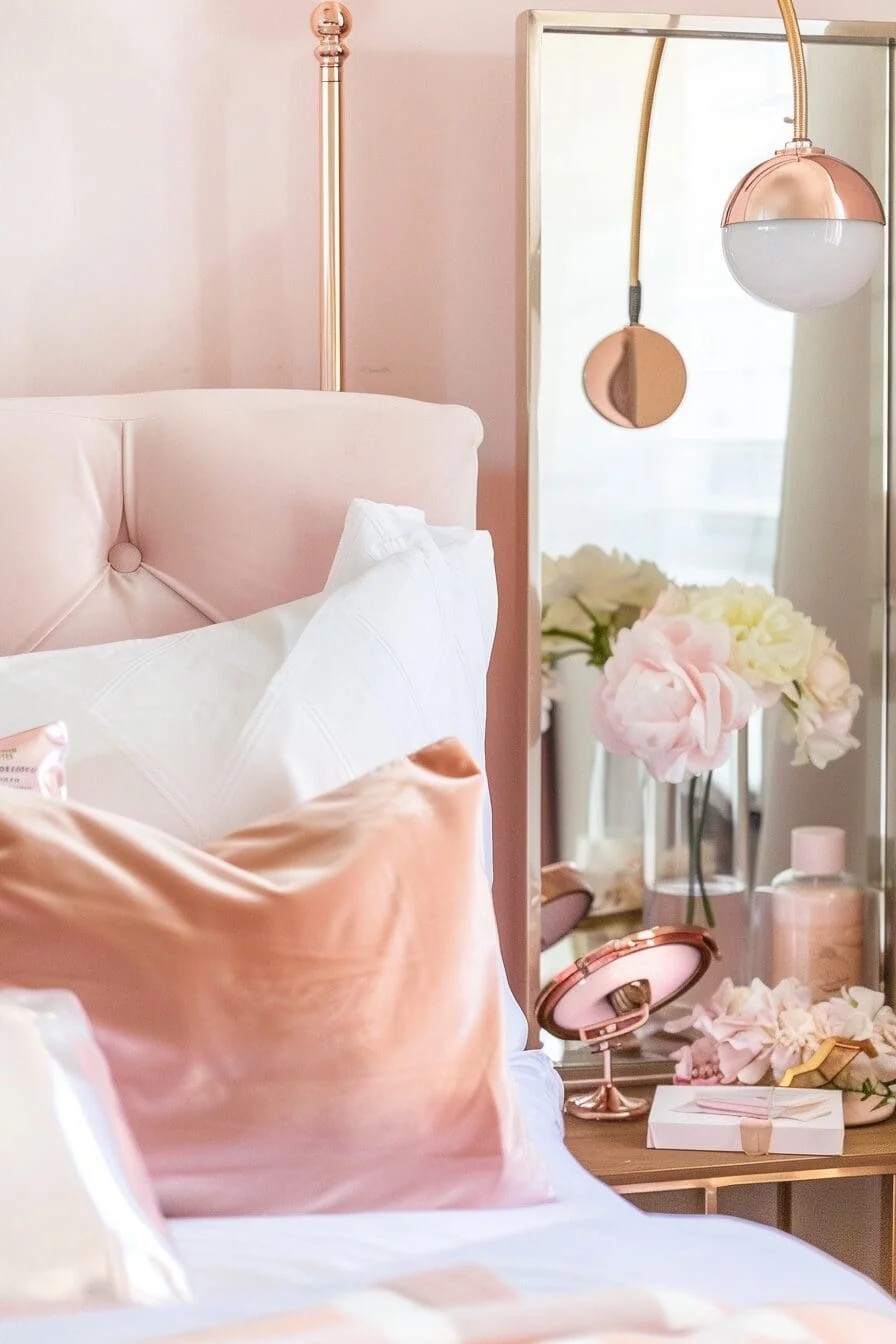 Rose Gold Lamp and Mirror