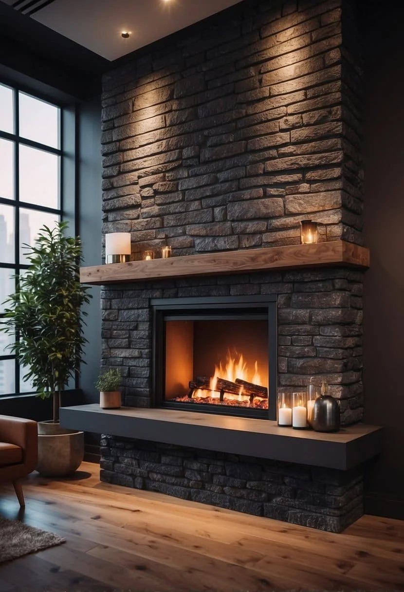 Fireplace With Contrasting Accent Wall Paint