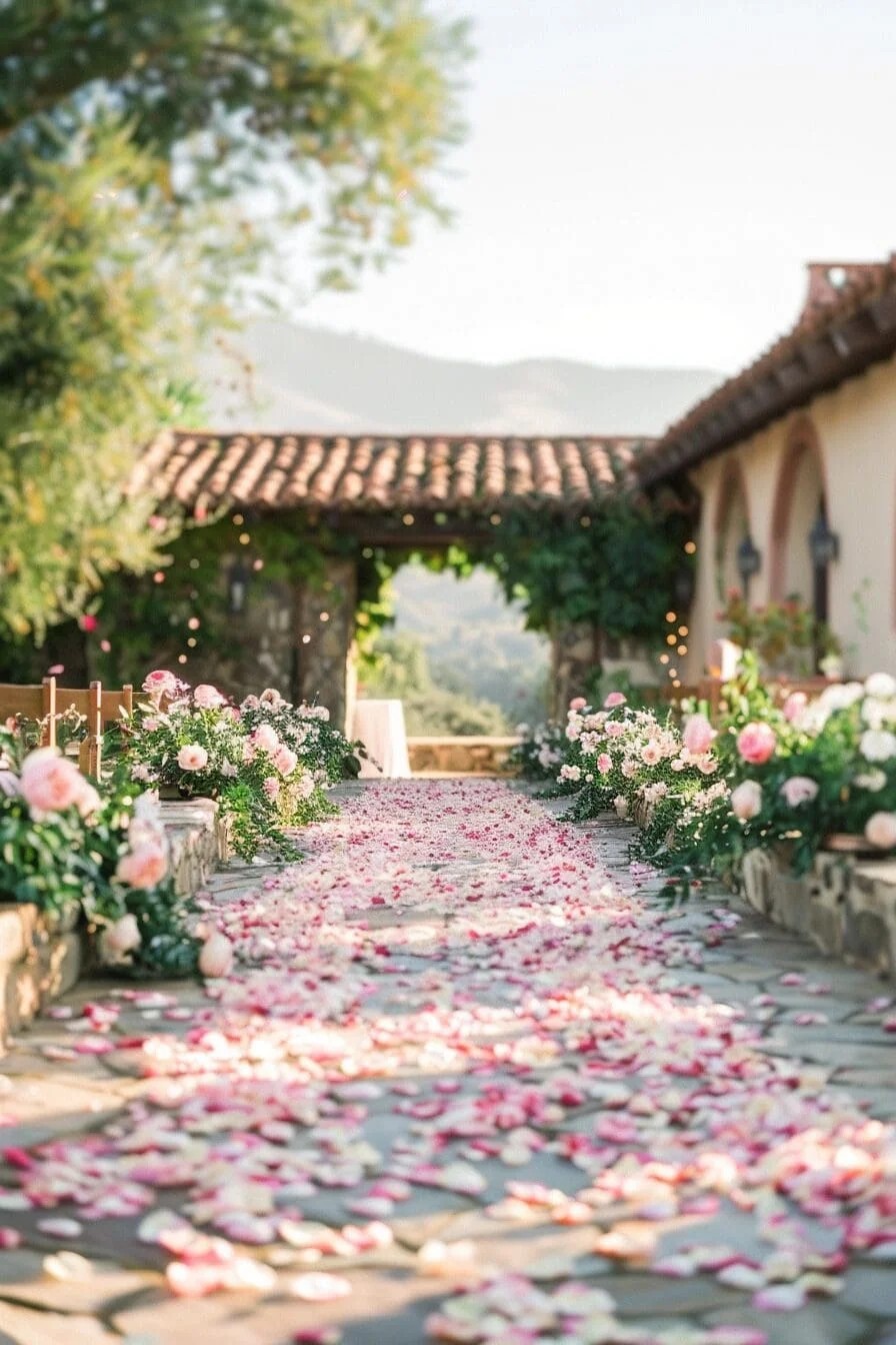 A Summer Wedding with A Flower Petal-Filled Aisle