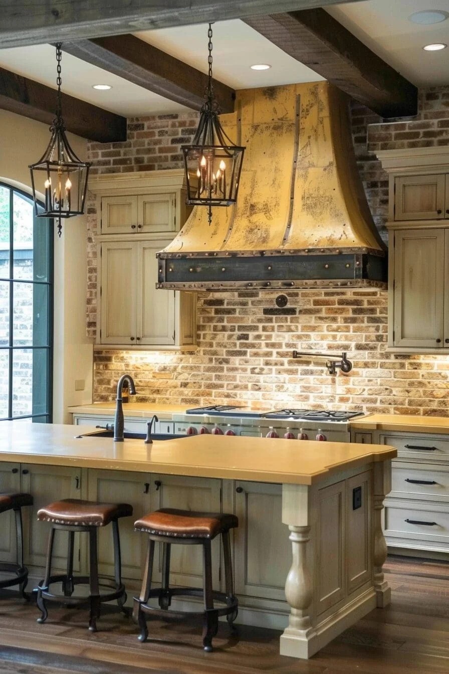 Rustic Yellow with Brick Backsplash