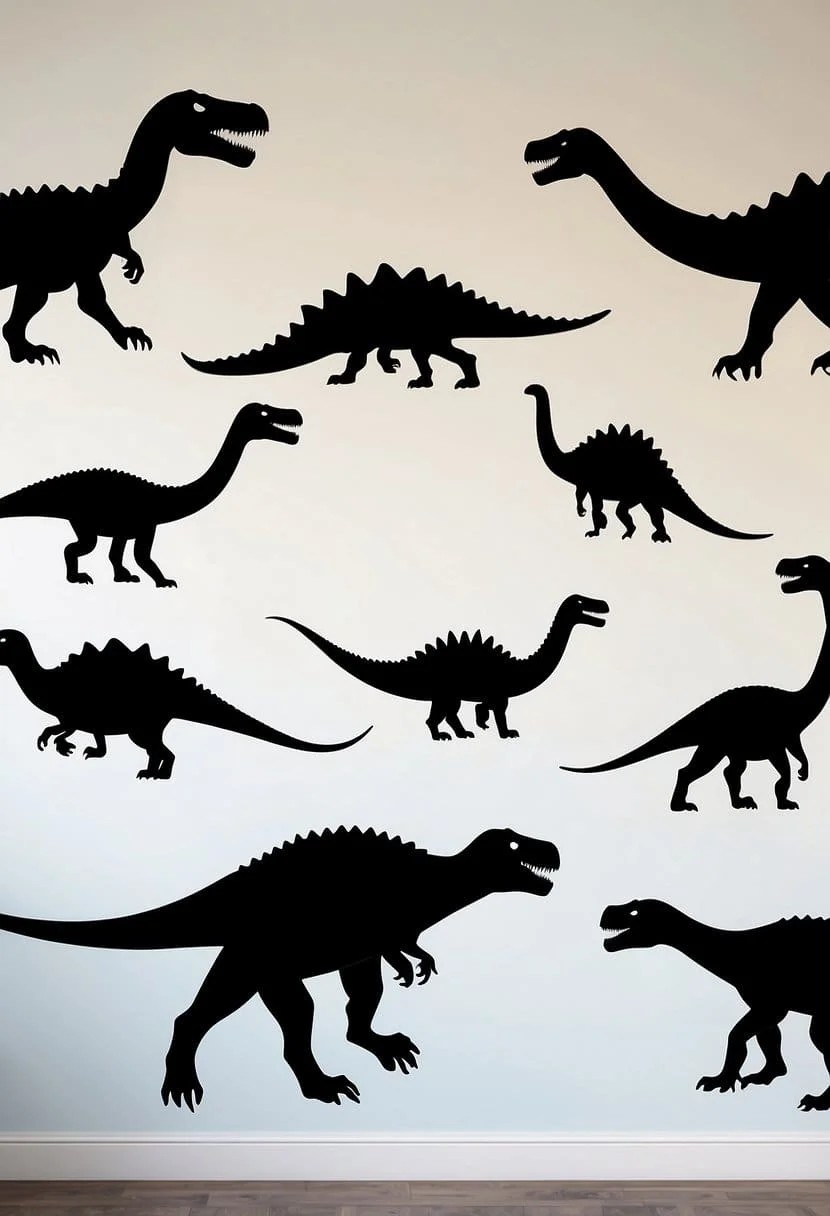 Bold Dinosaur Silhouettes on A Nursery Accent Wall