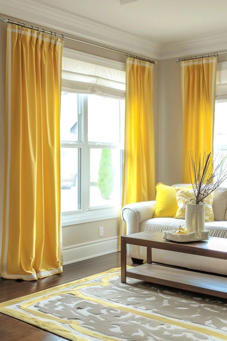 Lemon Yellow Curtains with White Trim