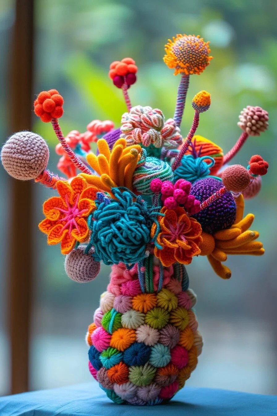 Centerpiece Made of Colorful Yarn