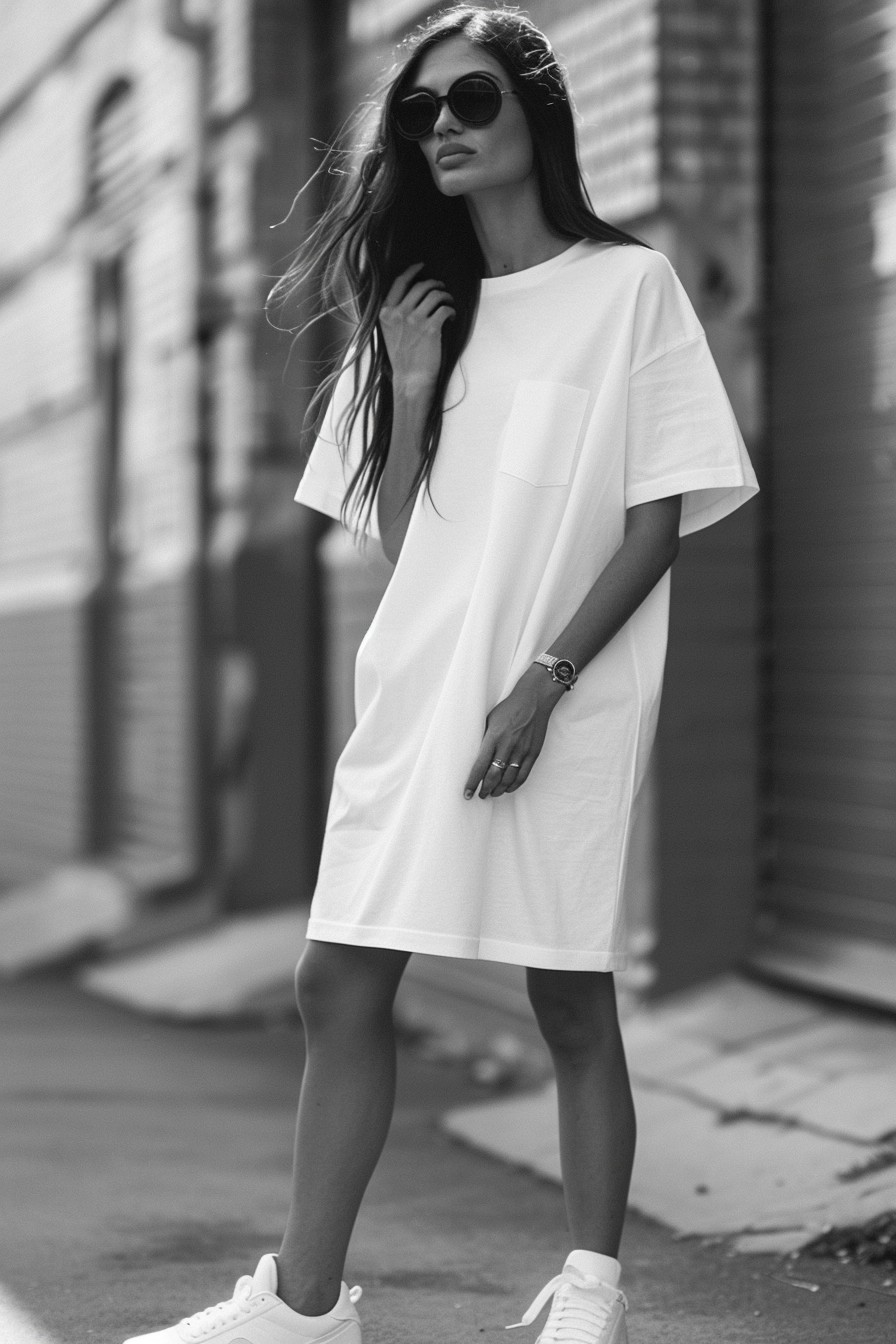 T-shirt Dress + Sneakers