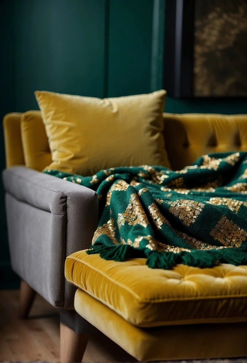 Green and Gold Patterned Throw Blankets