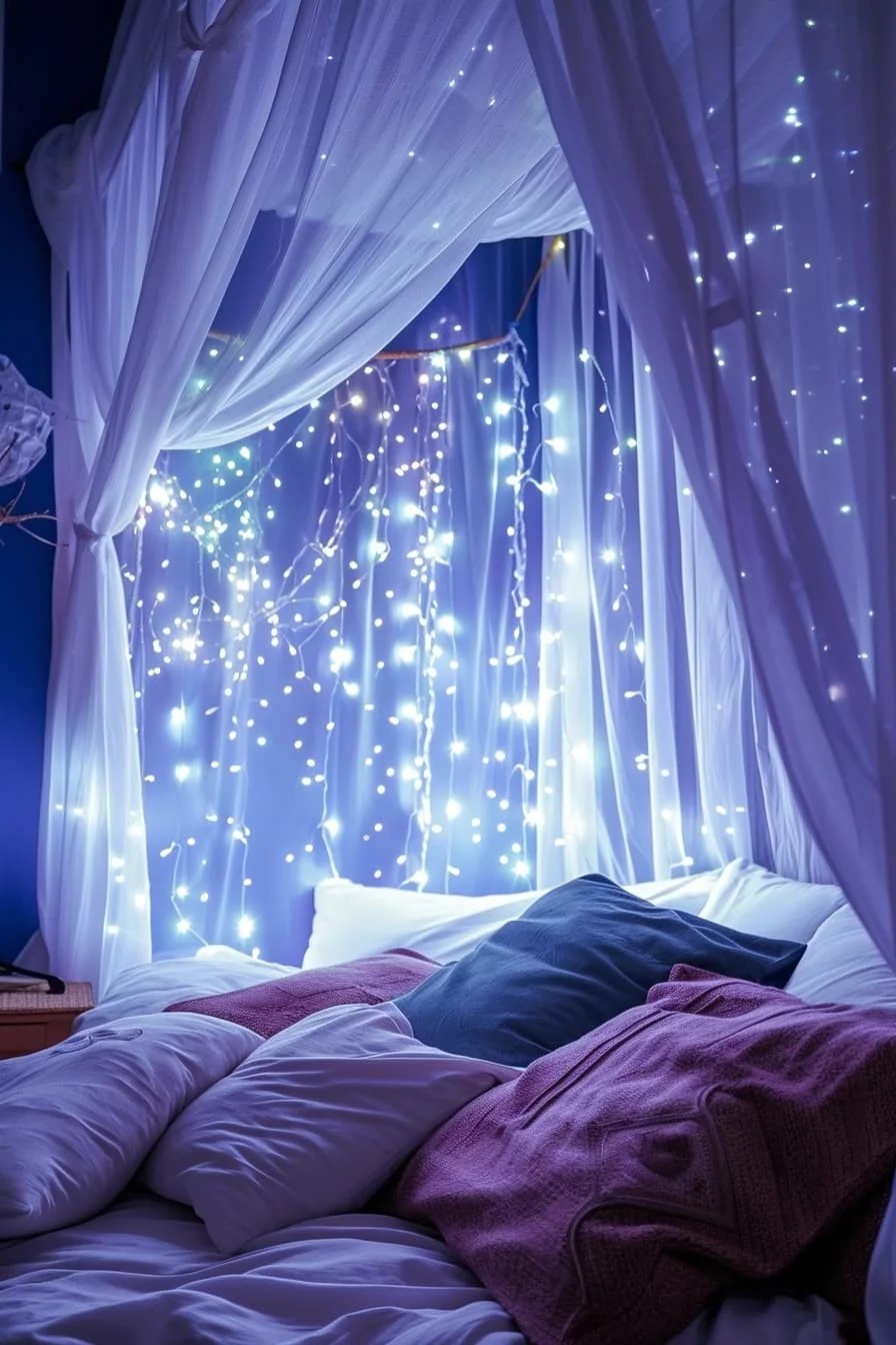 Led Fairy Lights Over Bedroom Curtains