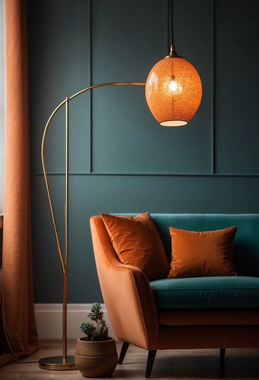 Muted Teal and Burnt Orange Floor Lamp