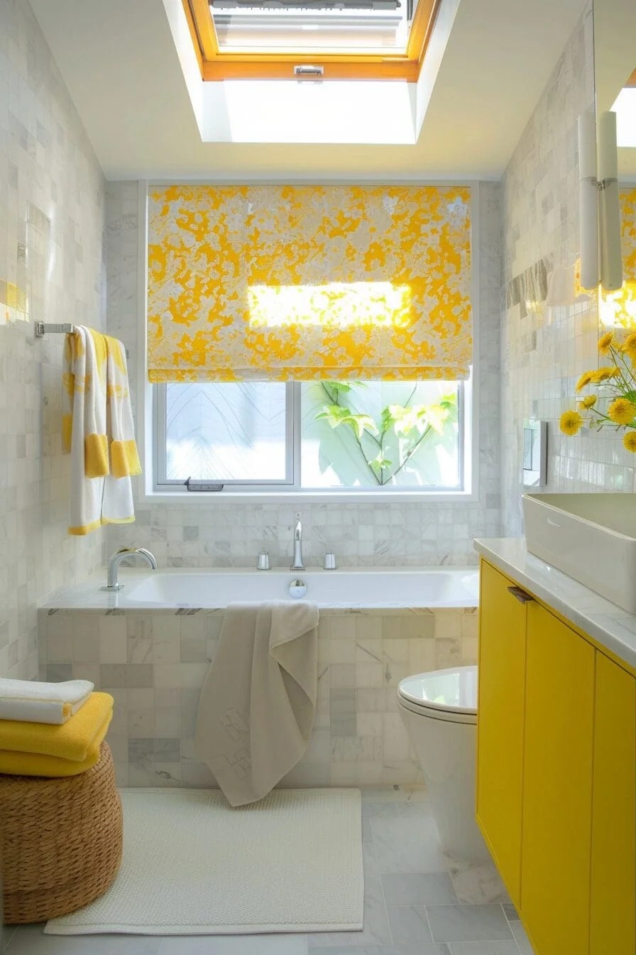 Skylight with Yellow Window Treatments