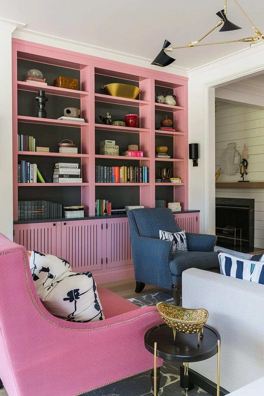 Pink Bookshelf Styling