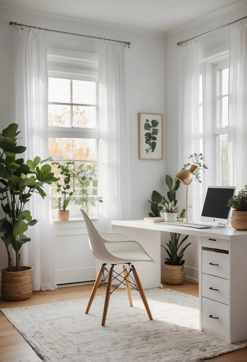 Minimalist Feminine Home Office With White Decor