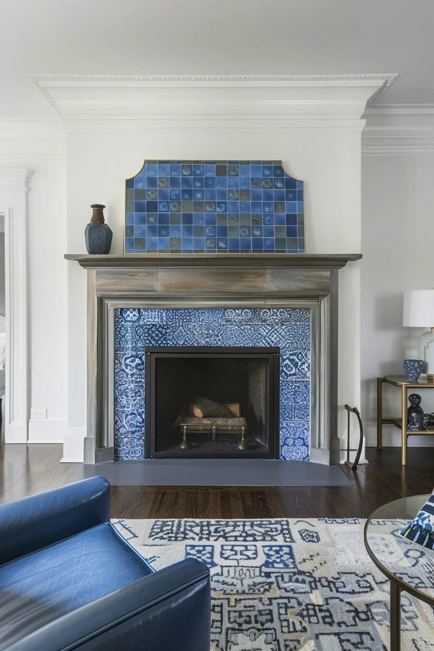 Blue Tile Fireplace