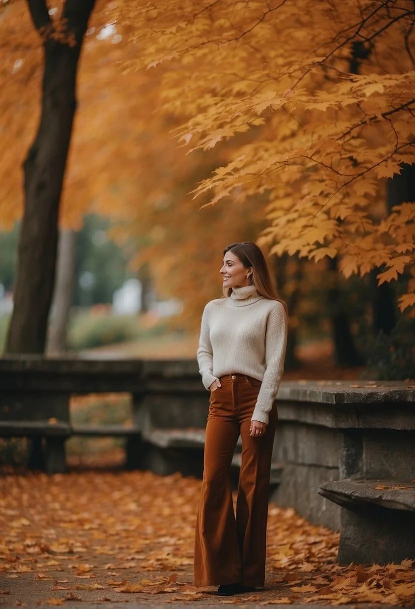 Chunky Turtleneck And High-Waisted Corduroys