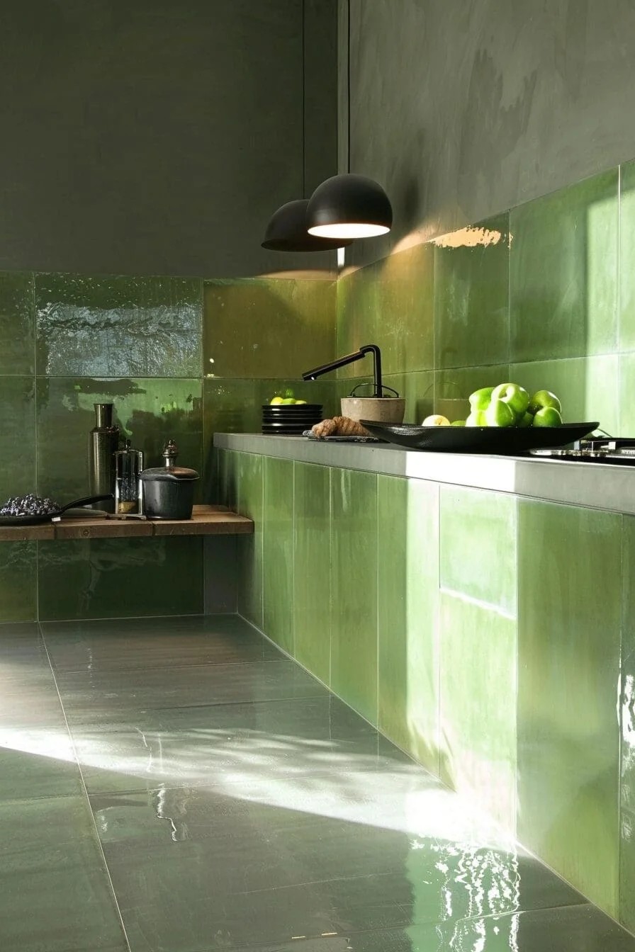 Green Kitchen Floor Tiles