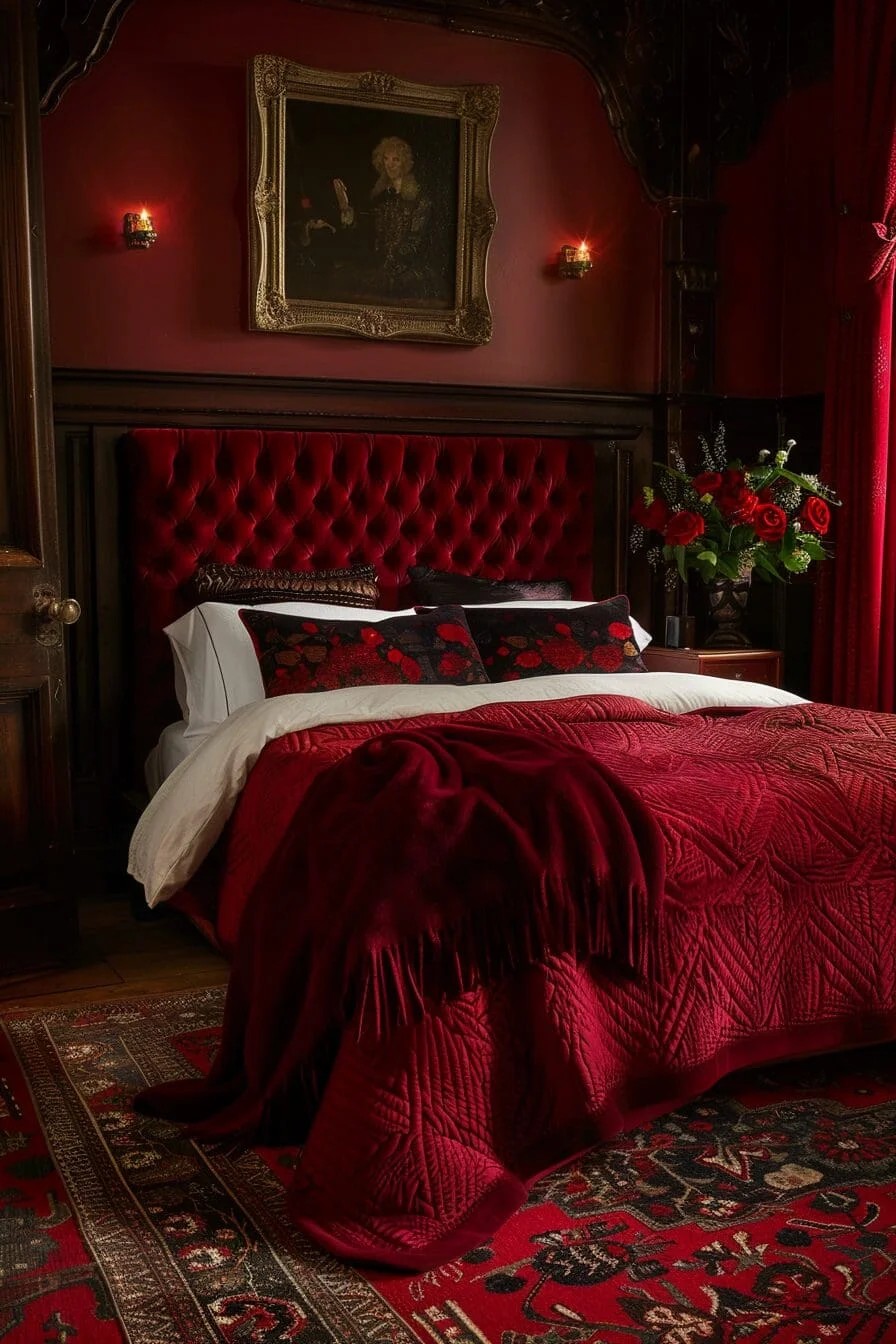 Crimson Tufted Bedspread