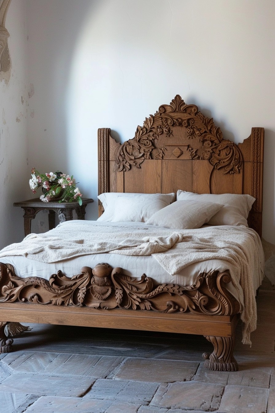 Carved Wooden Bed Frame