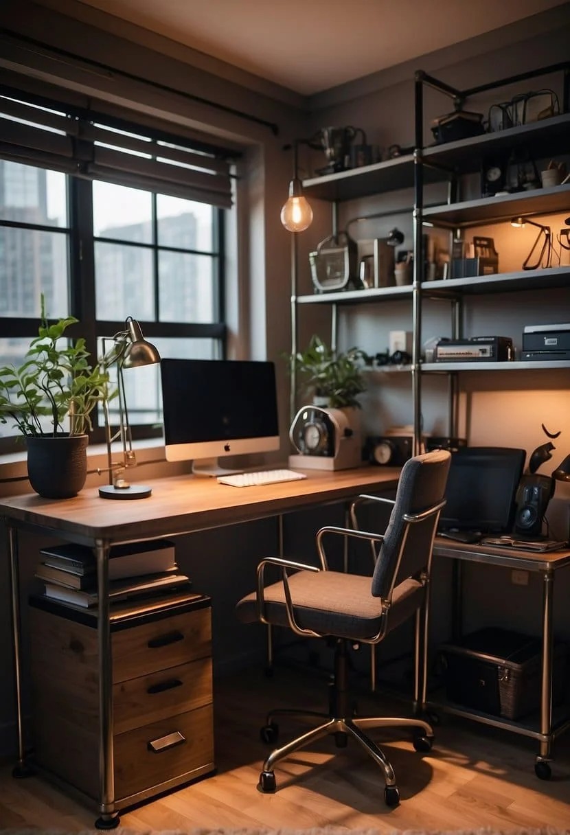 Home Office Setup with Industrial Accents