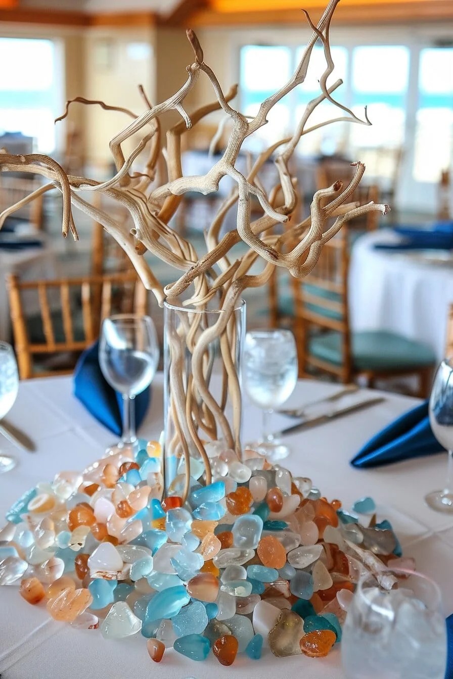 Centerpiece of Colored Sea Glass