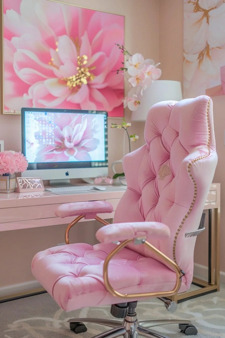 Tech-Savvy Feminine Home Office Setup