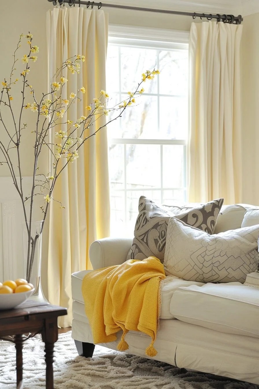 Lemon Yellow Curtains with White Trim