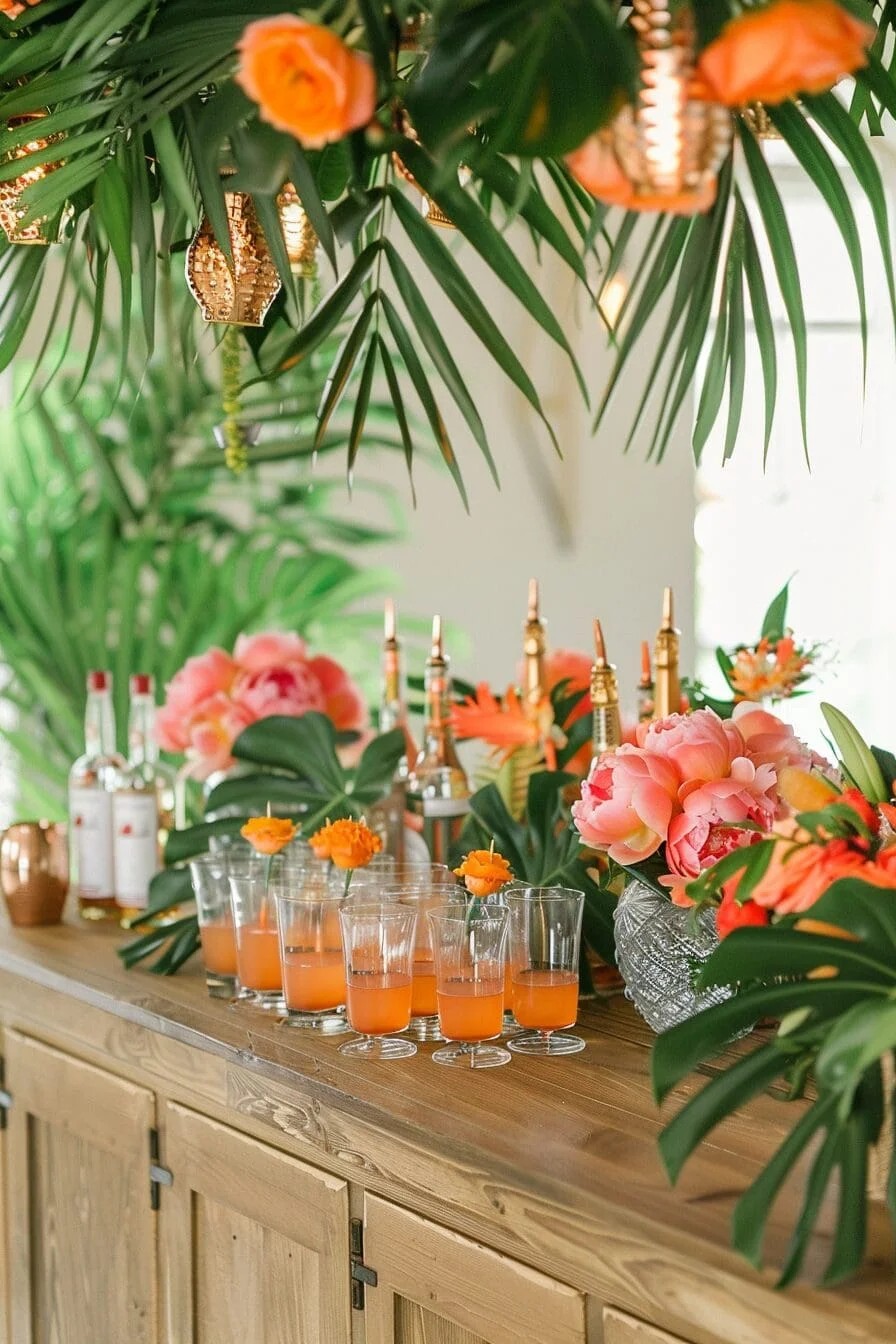 A Summer Wedding with A Tropical-Themed Cocktail Bar