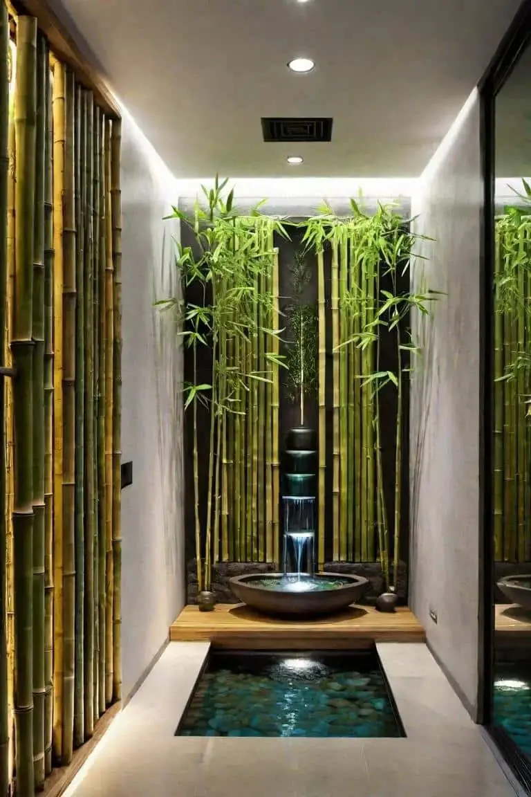 Zen Small Hallway With Bamboo Accents And Tranquil Fountain