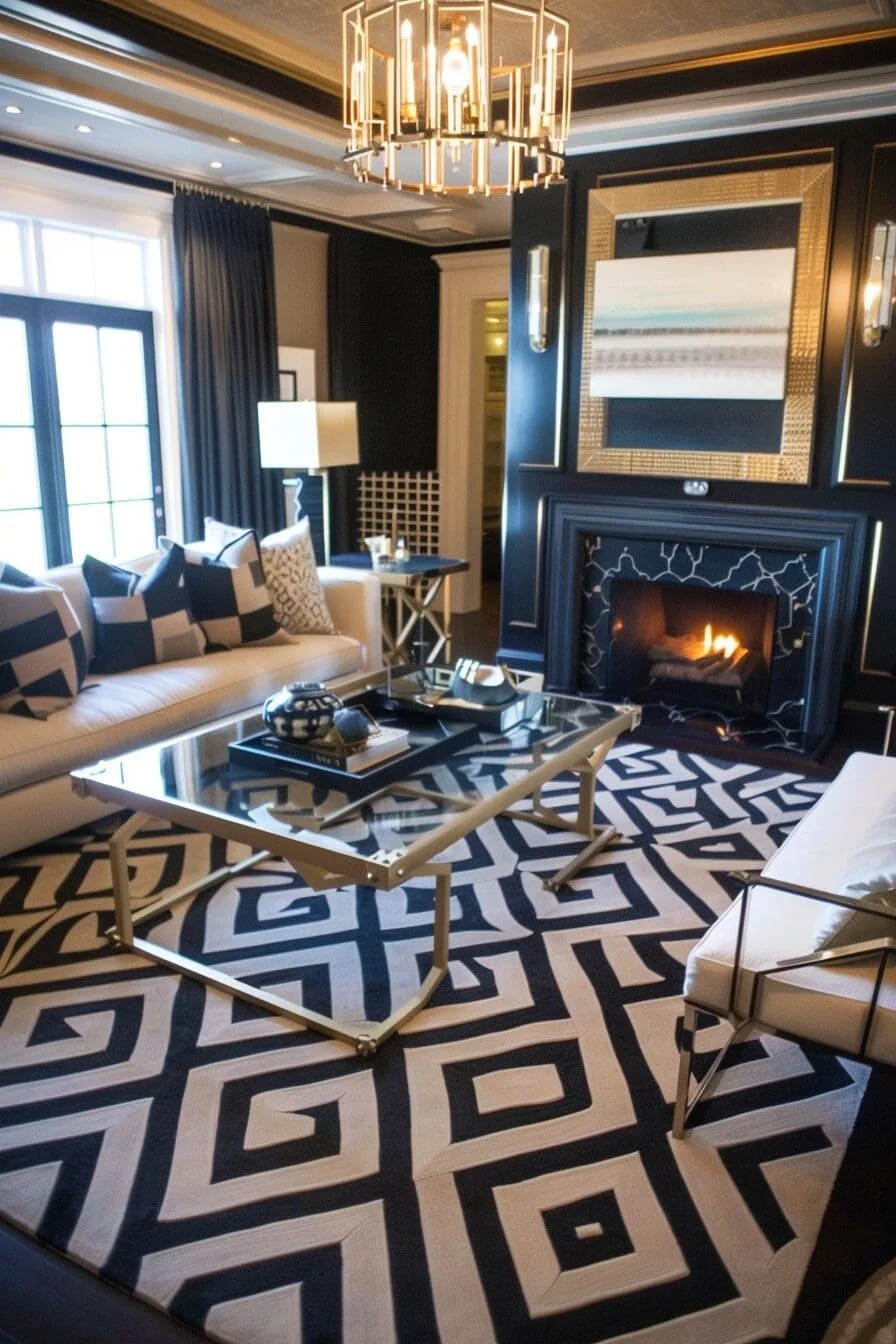 Geometric Black Rug