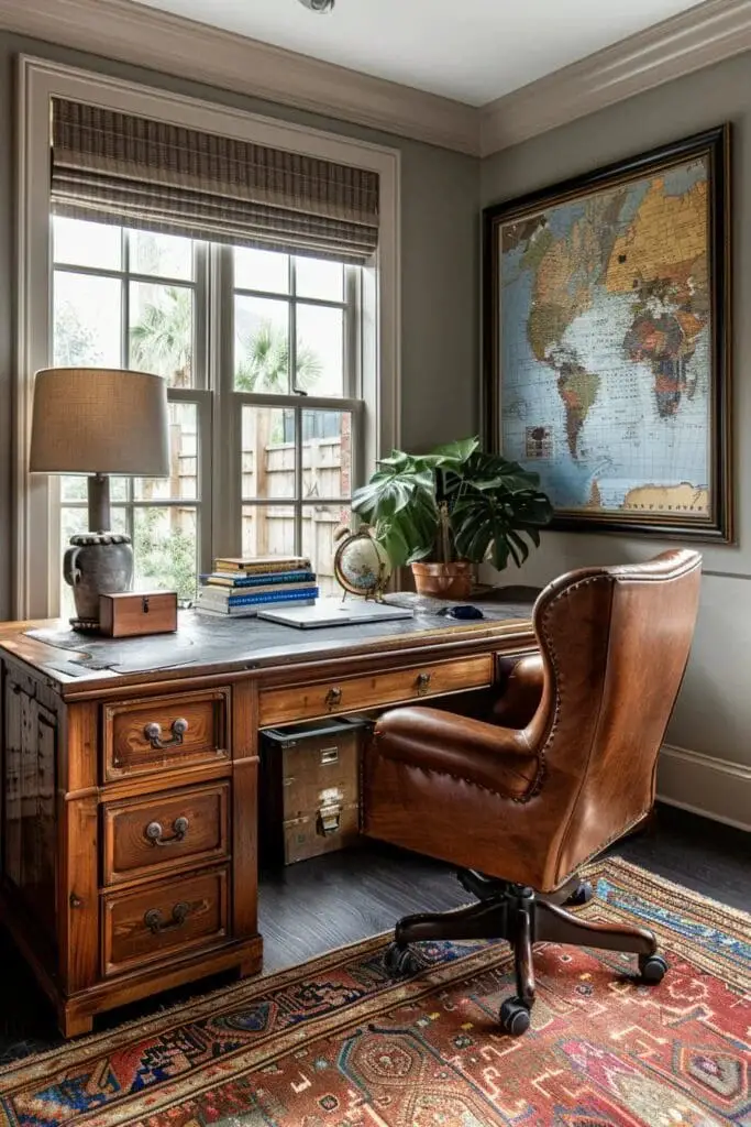 Home Office Setup with Global Decor