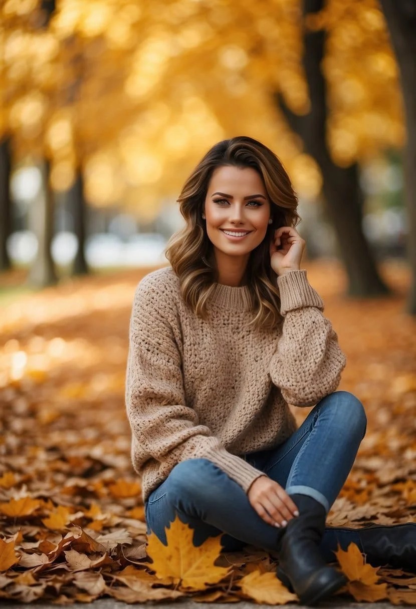 Chunky Knit Sweater and Jeans