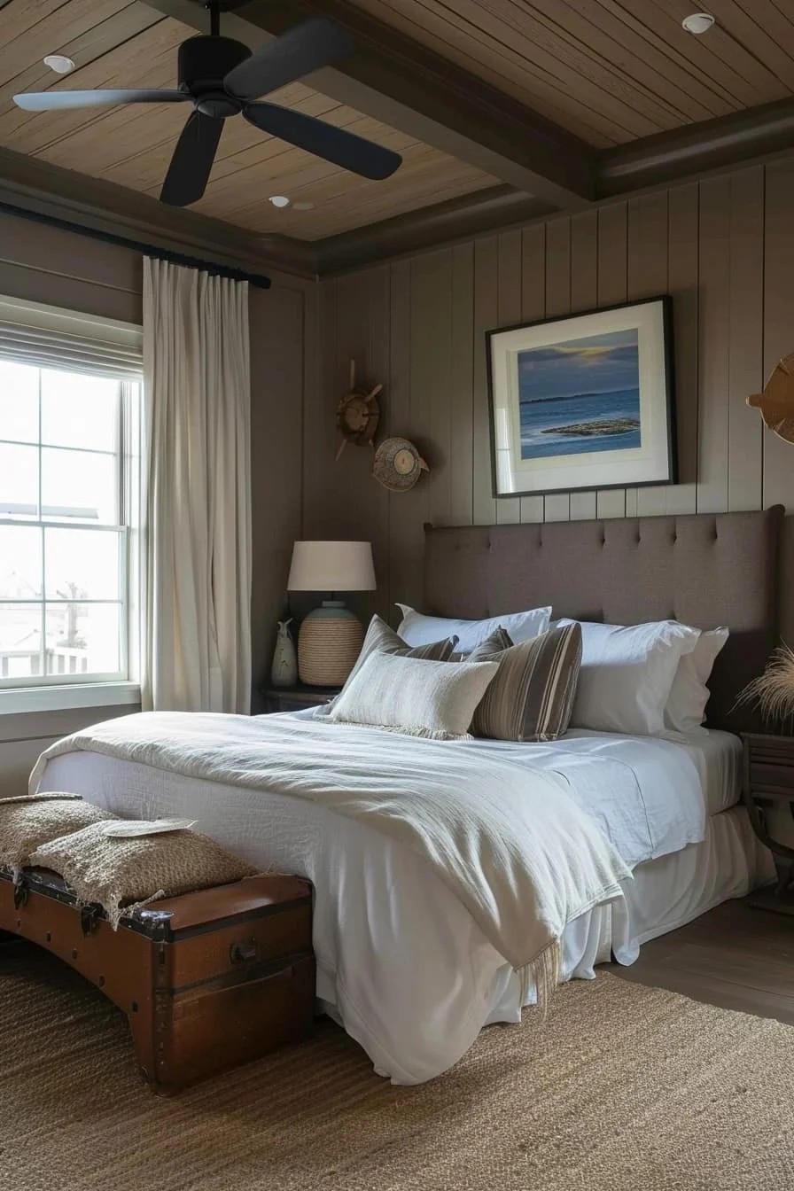 Brown Bedroom with Nautical Theme and Coastal Vibes