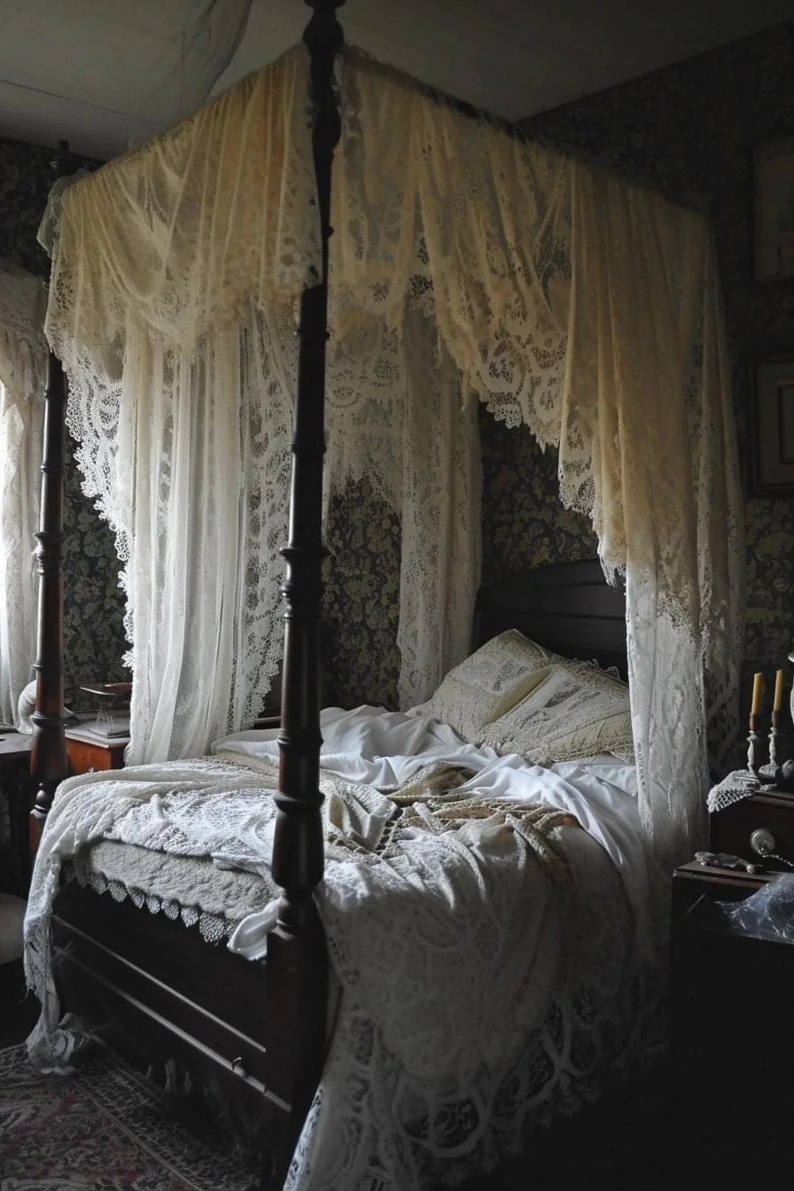 A Halloween Bedroom with Vintage Lace Decor