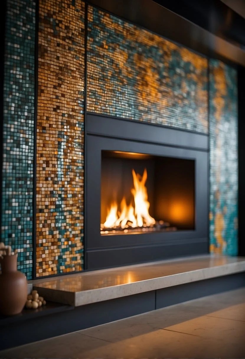 Tile Mosaic Accent Wall Around Fireplace