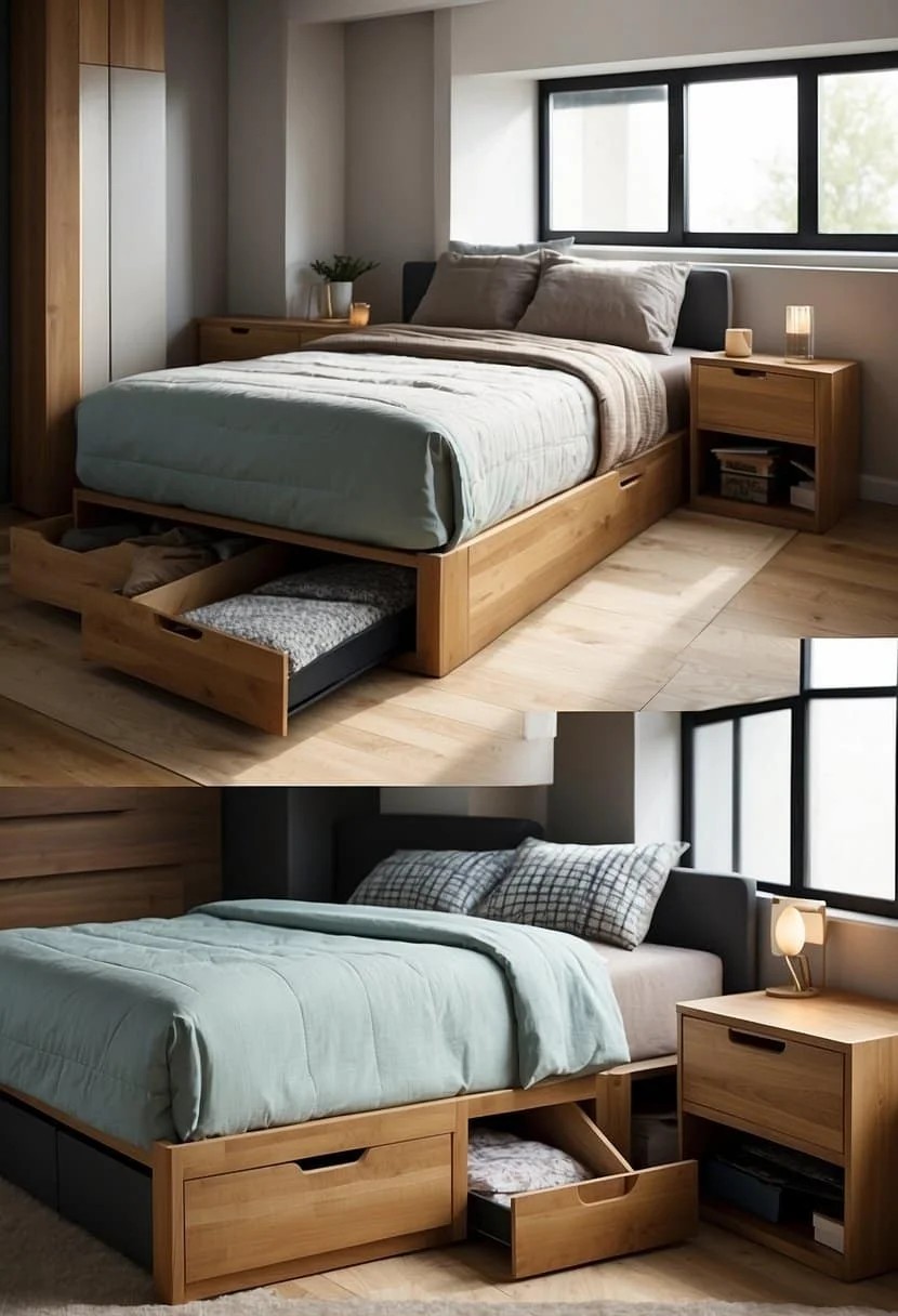 Use Bed Risers With Built-In Storage For Small Spaces