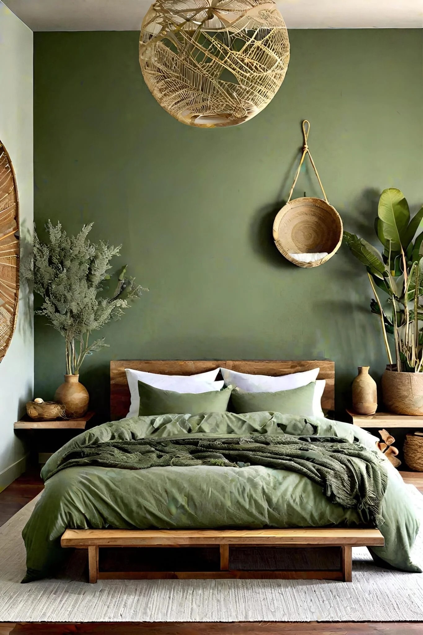 Zen-Inspired Sage Green Bedroom With Natural Elements