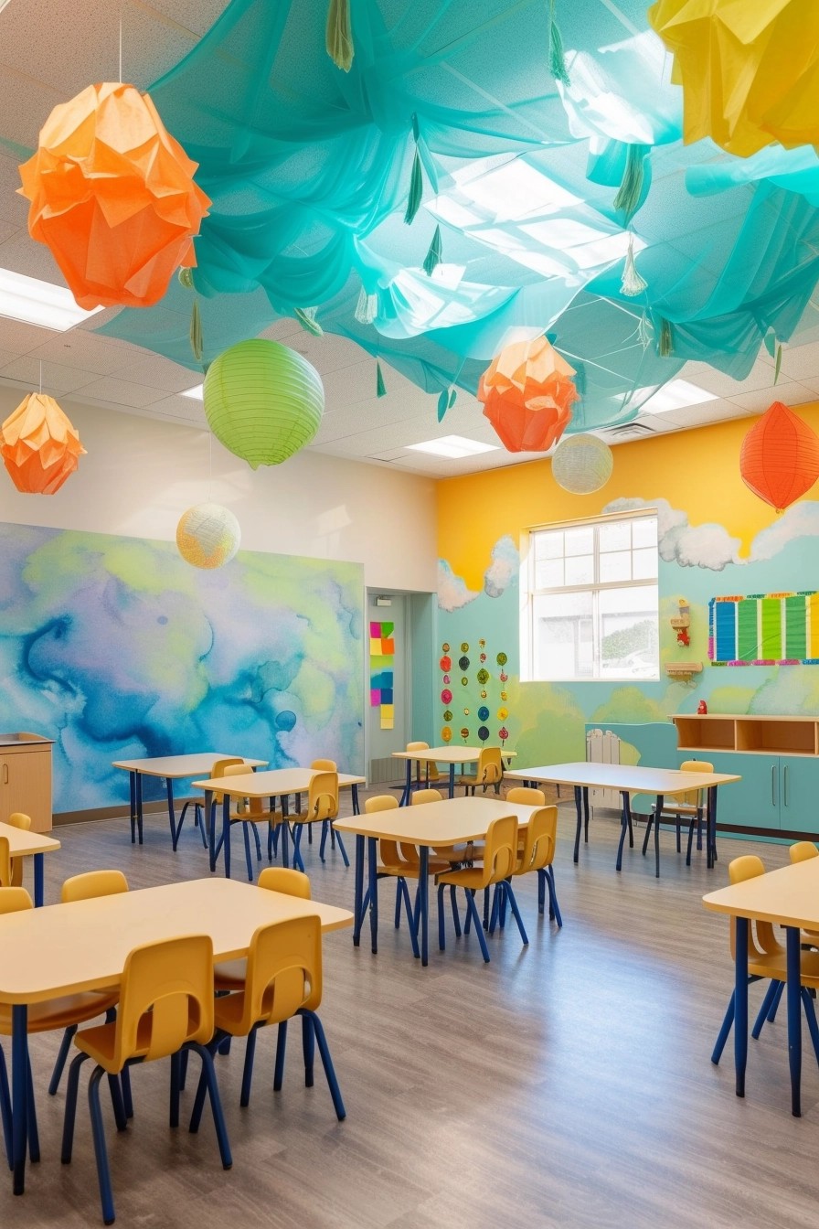 Tranquil Watercolor-Themed Elementary Classroom