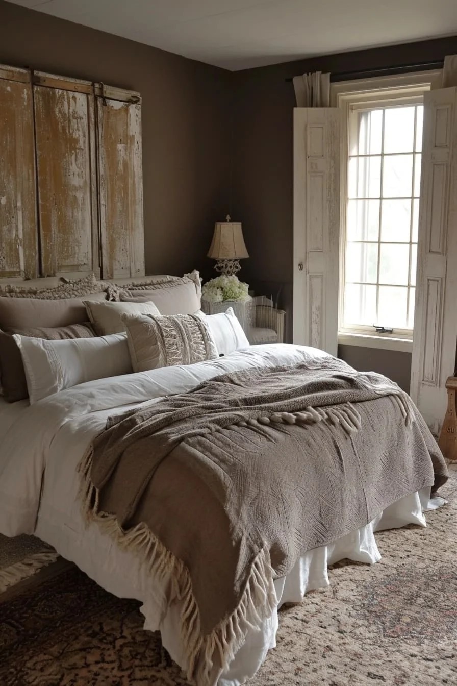 Brown Bedroom with Shabby Chic Details and Feminine Flair