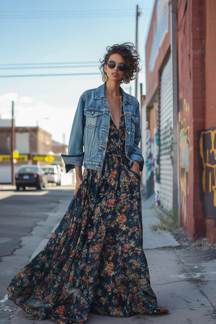 Denim Jacket over a Maxi Dress