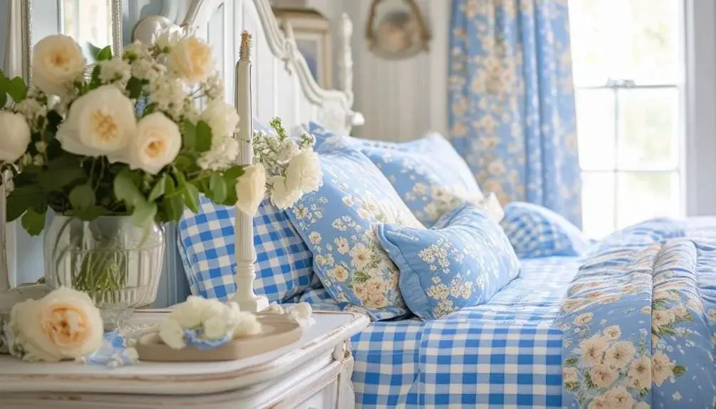 Blue Gingham and Floral Patterns