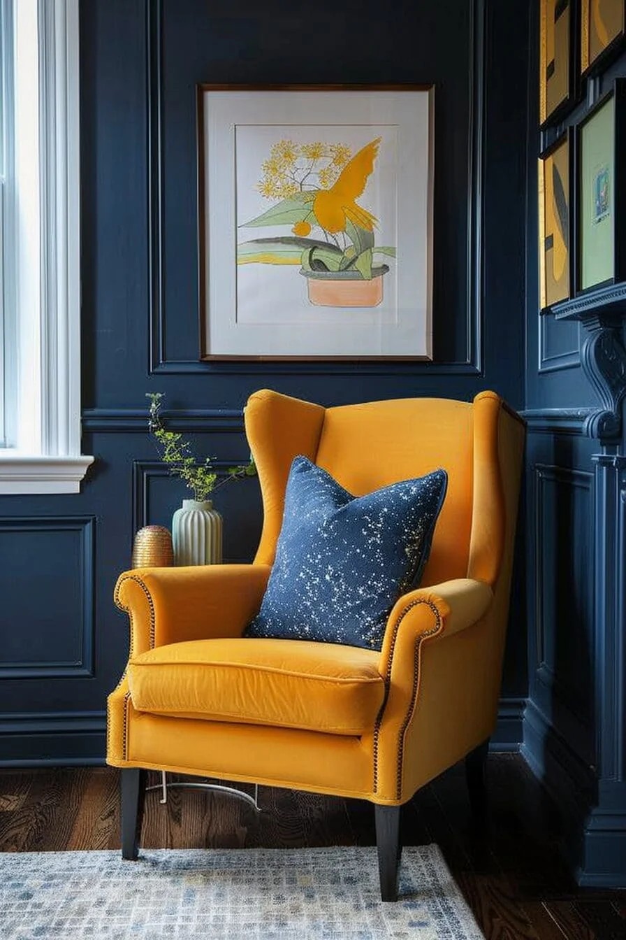 Navy Blue and Warm Yellow Armchair