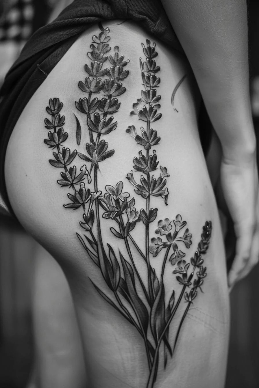 Black and Grey Lavender Tattoo