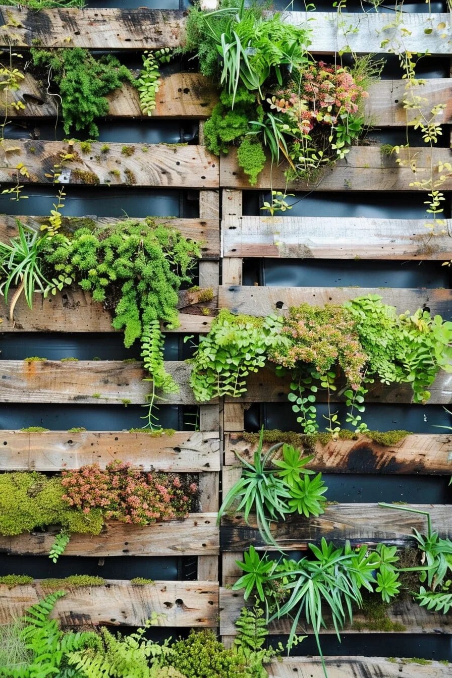 Build a vertical garden wall using wooden pallets.