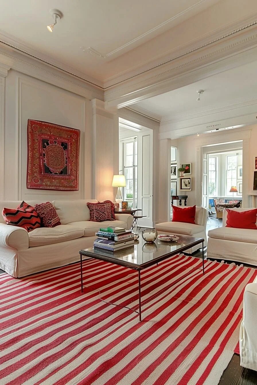 Striped Red and White Rug