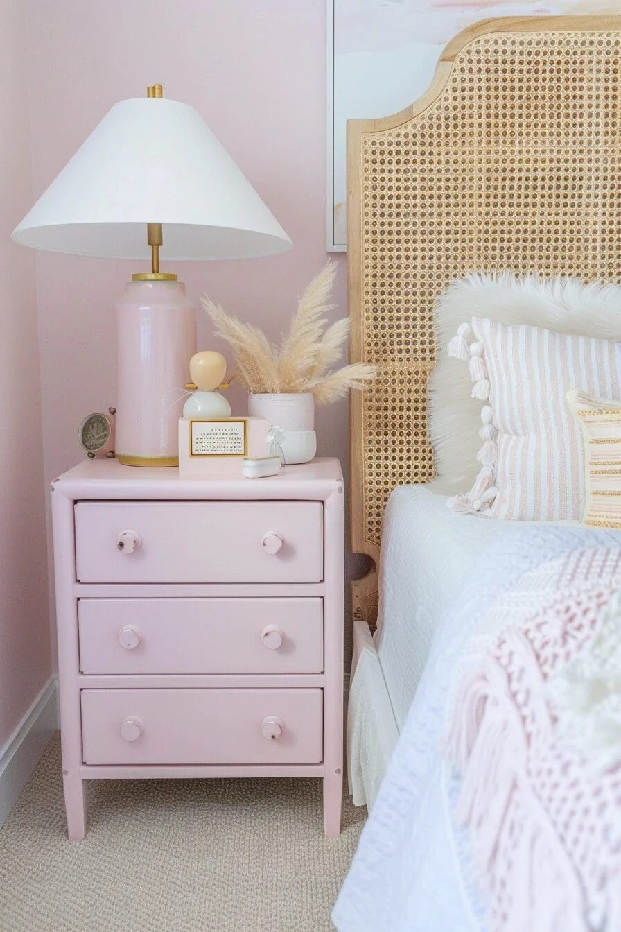 Pink Rattan Nightstand